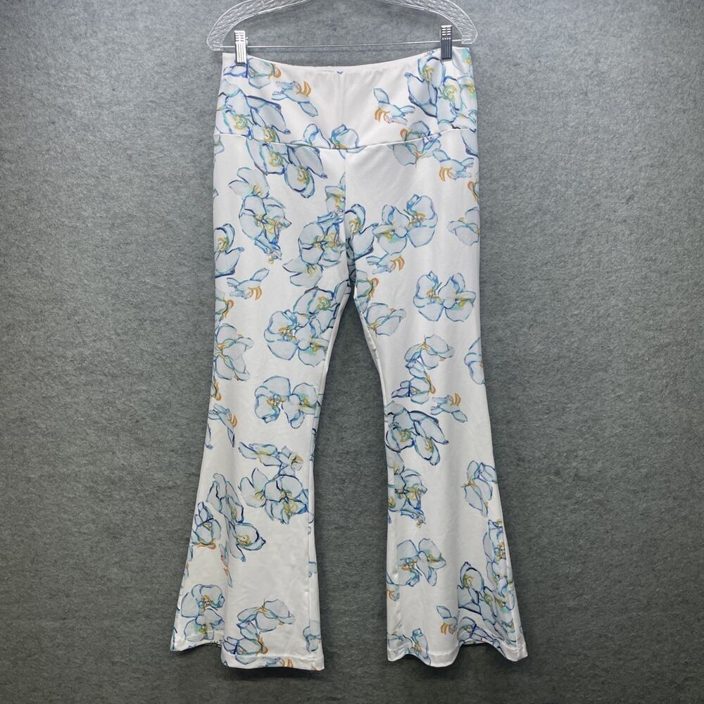 ALA von Auersperg Women’s Floral‎ Pull On Flare Pants White Blue Size L USA